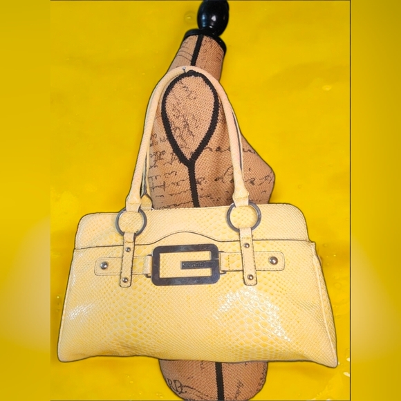 VIntage Guess Yellow Snakeskin Satchel/Shoulder Bag With A G Buckle - Picture 9 of 16